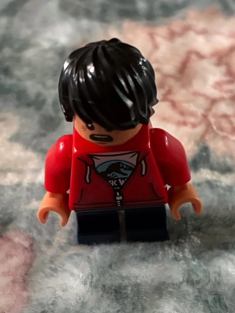 Lego Minifigure with Red Hoodie and Blue Legs
